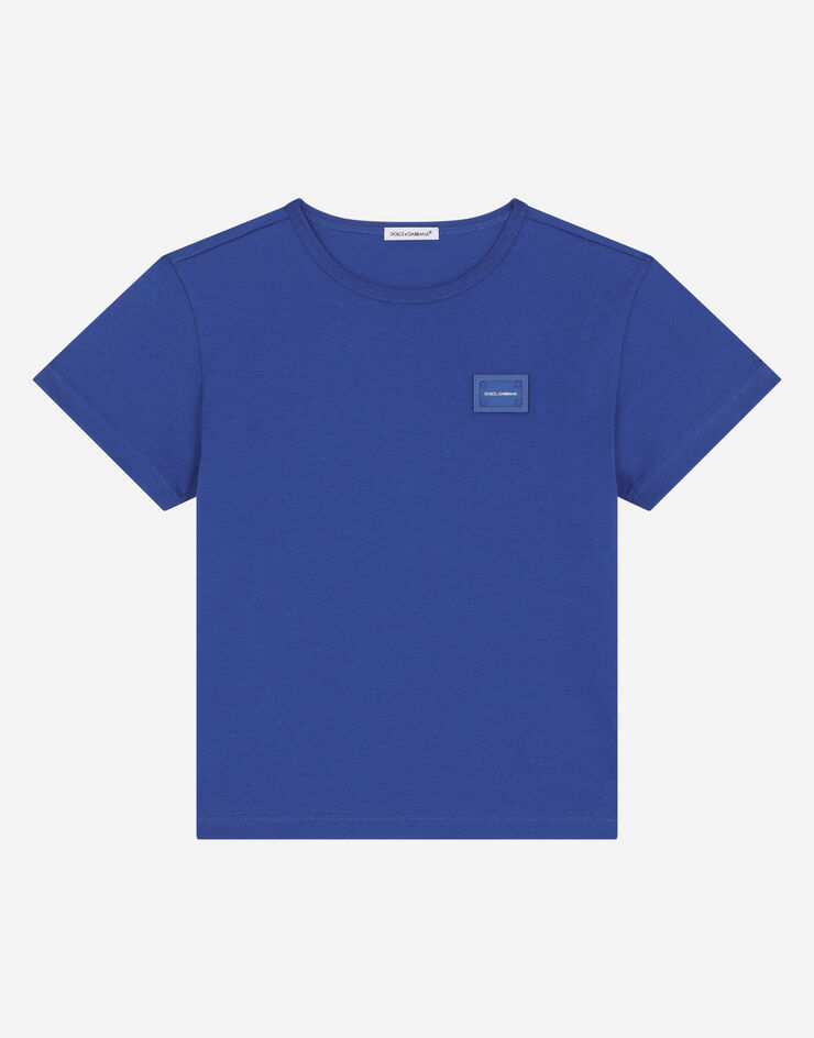 Dolce & Gabbana Jersey T-shirt with logo plate Blue L4JT7TG7OLK