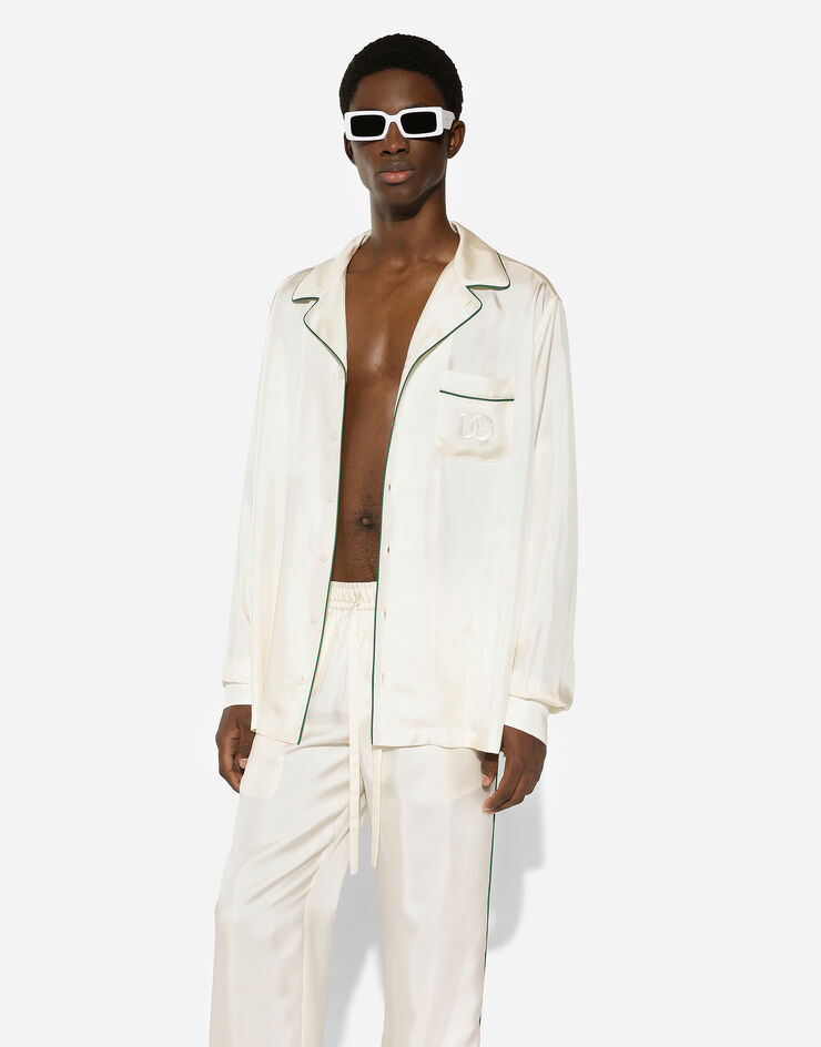 Dolce & Gabbana Silk twill shirt with DG embroidery White G5IF1ZFU1S4