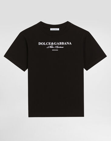 Dolce & Gabbana Short-sleeved jersey t-shirt with Dolce&Gabbana print Black L4JTHUG7P1Y