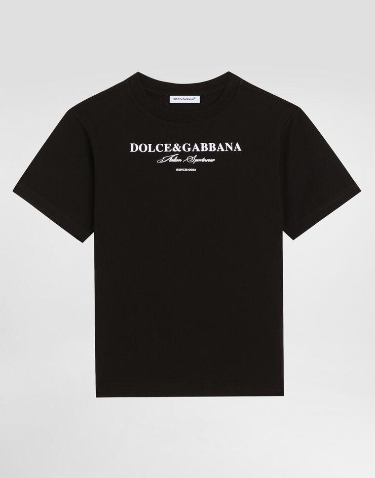 Dolce & Gabbana Short-sleeved jersey t-shirt with Dolce&Gabbana print Black L4JTHUG7P1Y
