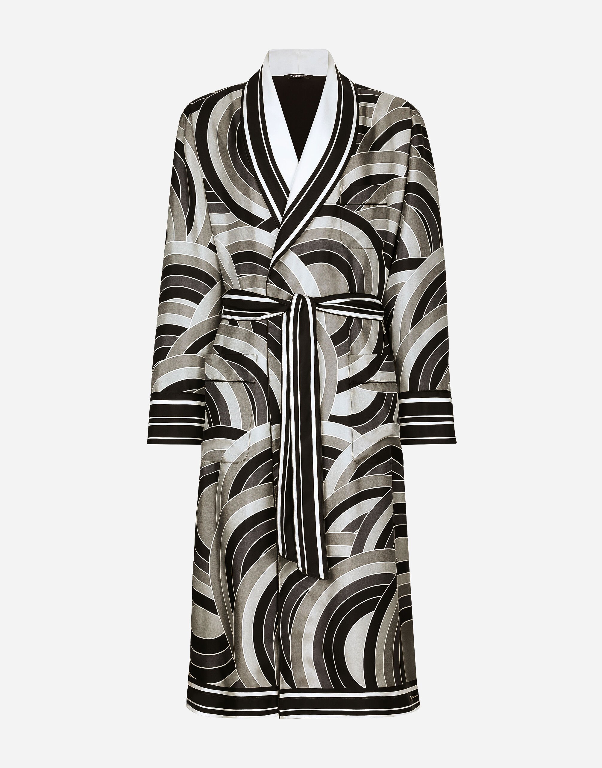 Dolce & Gabbana Robe de chambre en sergé de soie imprimé Noir G2RQ2TGF815