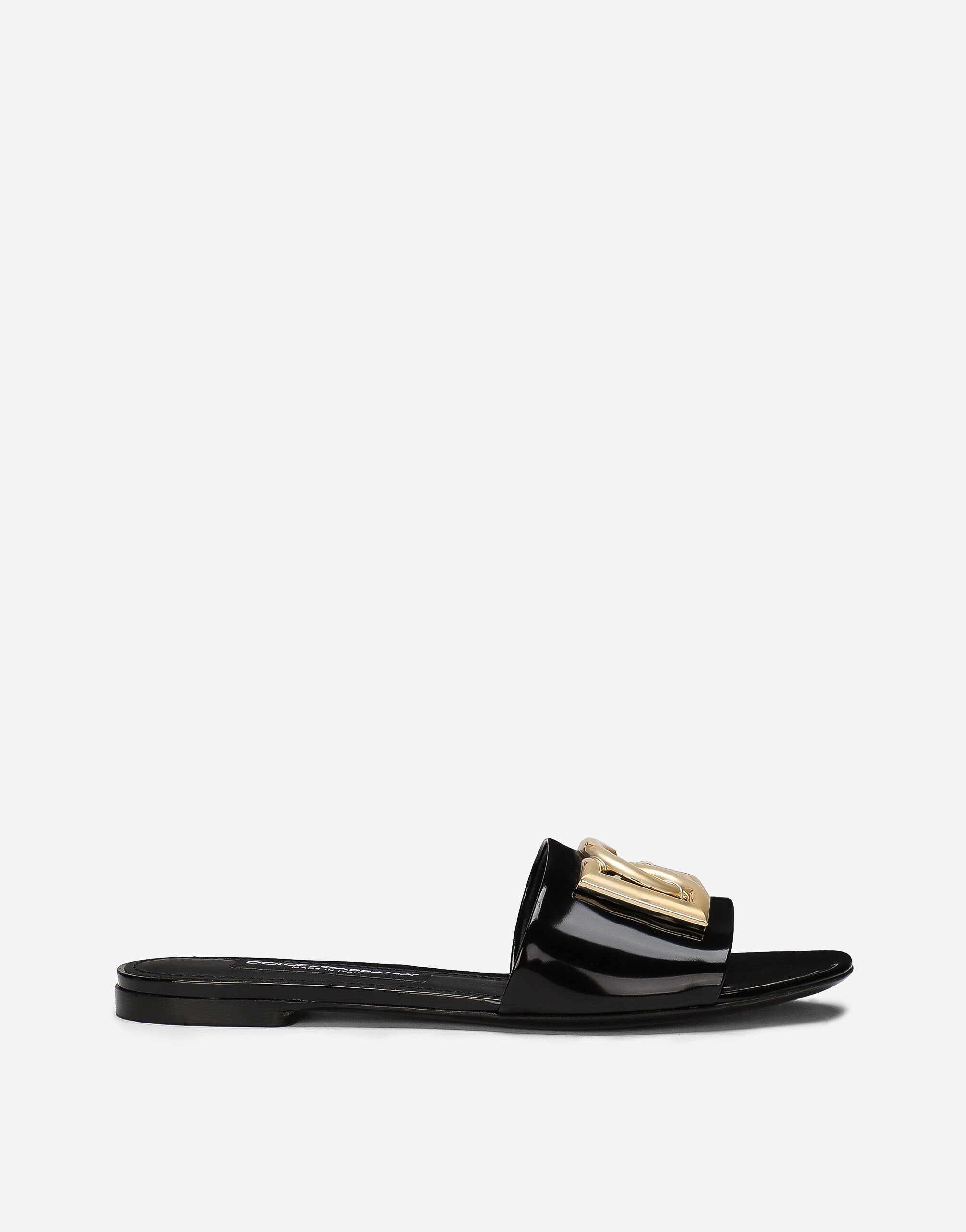 Dolce & Gabbana Polished calfskin sliders Black CQ0436AY329