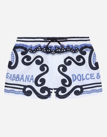 Dolce & Gabbana Nylon swim trunks with Marina print Blue L4J818ON03Q