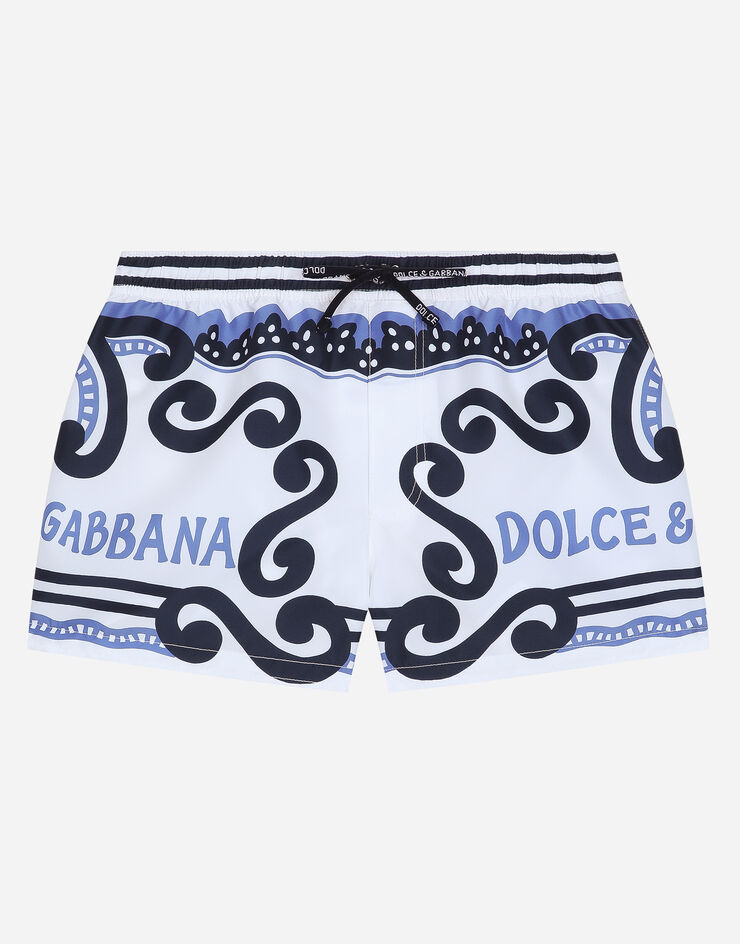 Dolce & Gabbana Nylon swim trunks with Marina print Azul Claro L4J845G7L0N
