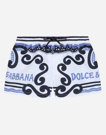 Dolce & Gabbana Nylon swim trunks with Marina print Black L4J702G7OCU