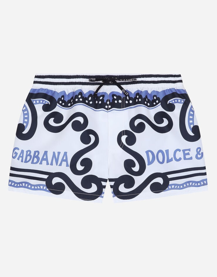 Dolce & Gabbana Boxer da mare in nylon stampa marina Azzurro L4J845G7L0N