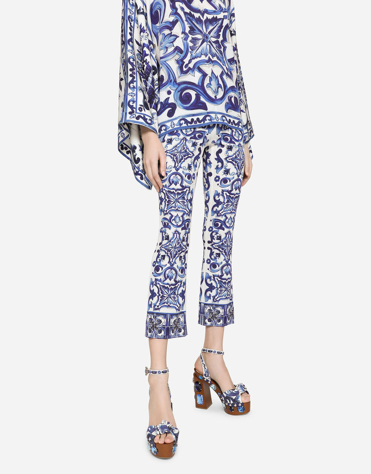 Dolce & Gabbana Flared trumpet-leg charmeuse pants with majolica print Multicolor FTAG7THPABP