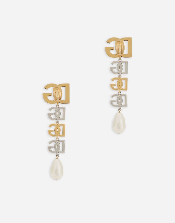 Dolce & Gabbana Drop earrings with two-tone DG multi-logo Multicolor WEP2L2W1111