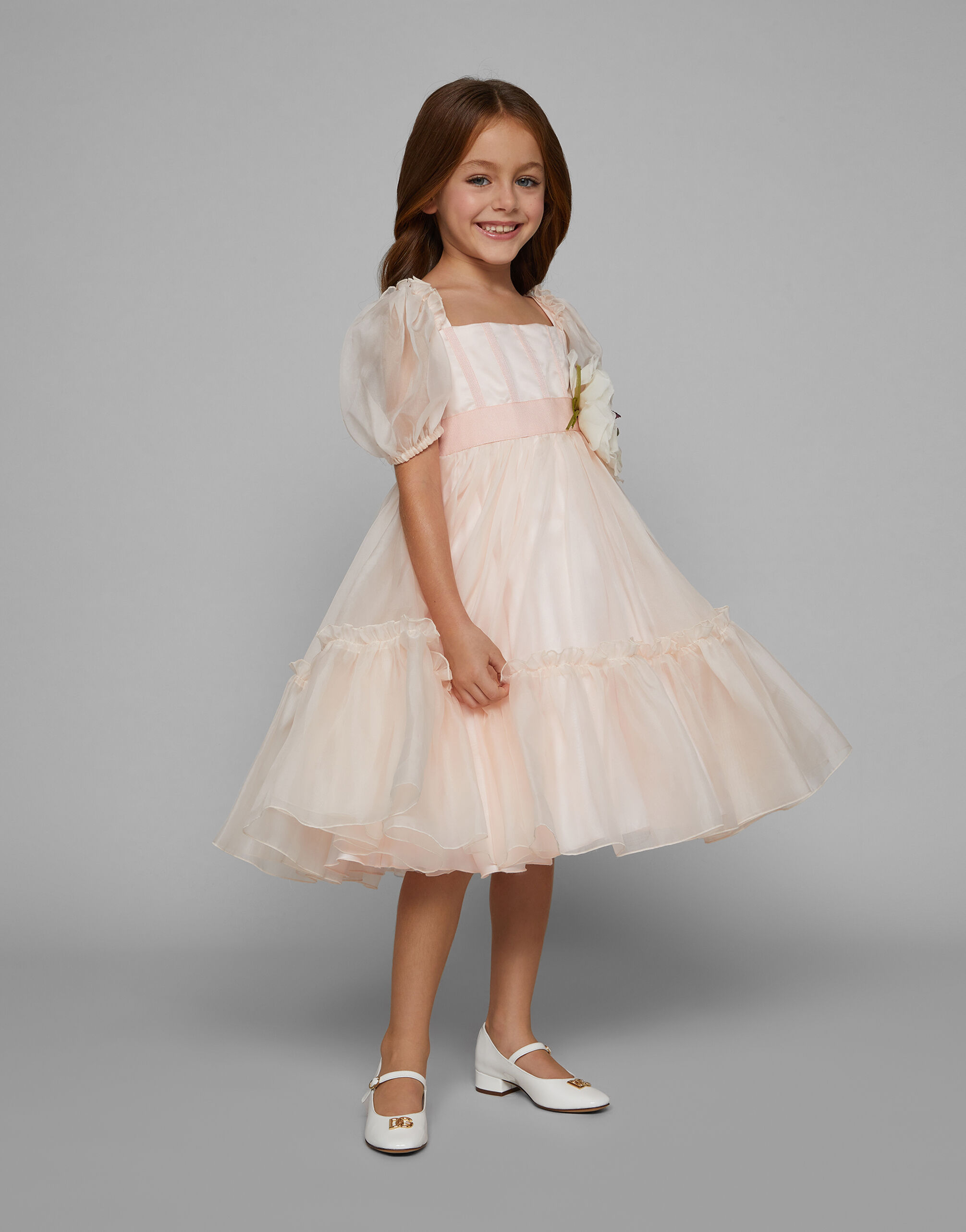 Silk organza dress in Pink for Girls Dolce Gabbana US