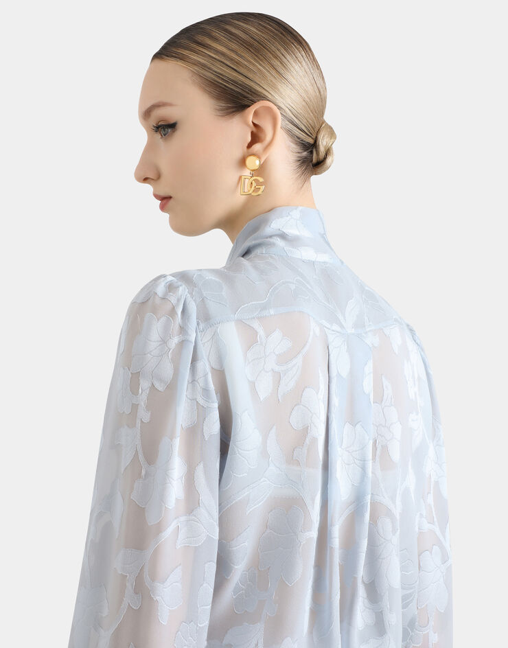 Dolce & Gabbana Floral fil coupé jacquard chiffon shirt Azure F5T81TFJ1J3