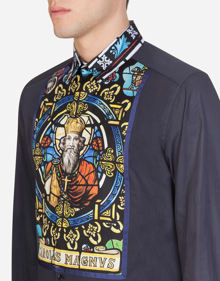 Dolce & Gabbana GOLD COTTON AND PRINTED SILK TUXEDO SHIRT BLUE G5GT1TGEL91