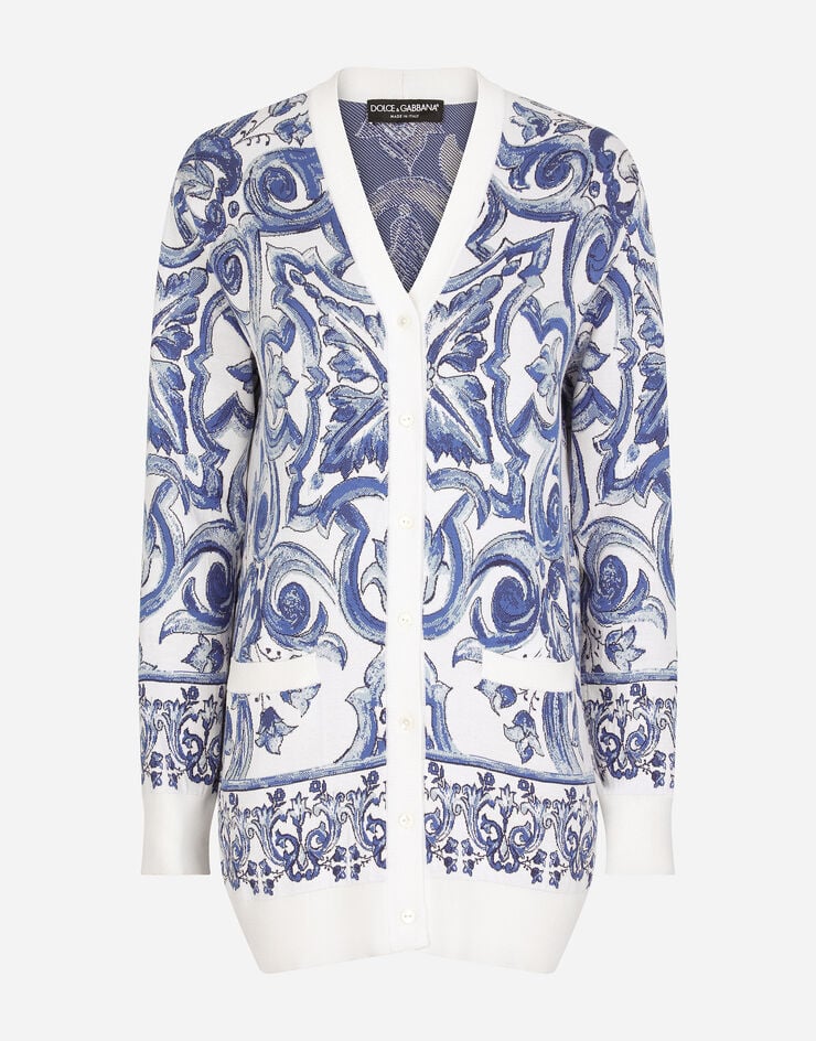 Dolce & Gabbana Cardigan en soie jacquard à motif majoliques Multicolore FXH20TJASV0