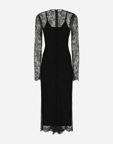 Dolce & Gabbana Vestido longuette de encaje Chantilly de fil coupé Negro F6DEHTHLM9O