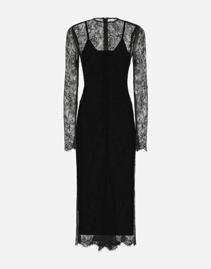 Dolce & Gabbana Chantilly lace fil coupé calf-length dress Black F6DEHTHLM9O