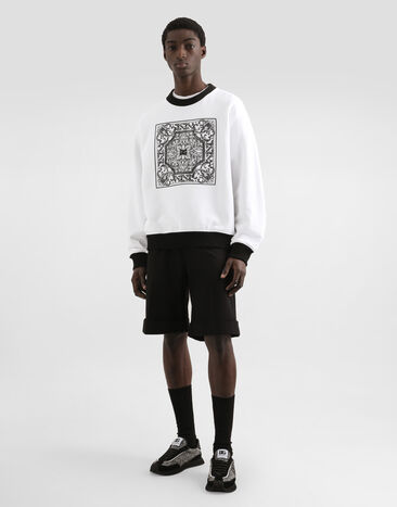 Dolce & Gabbana Crewneck sweatshirt with majolica embroidery White G9AHSZG7O9V
