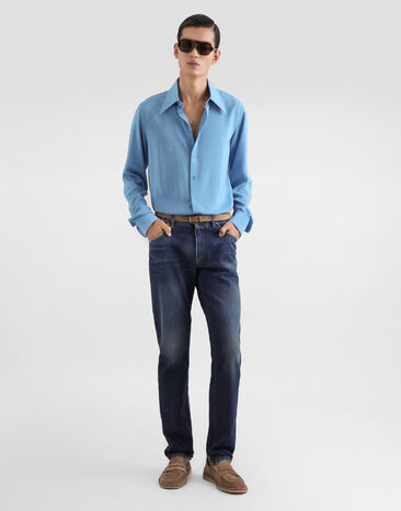 Dolce & Gabbana Gold shirt in silk jacquard Blue G5NP9TFJ1J4