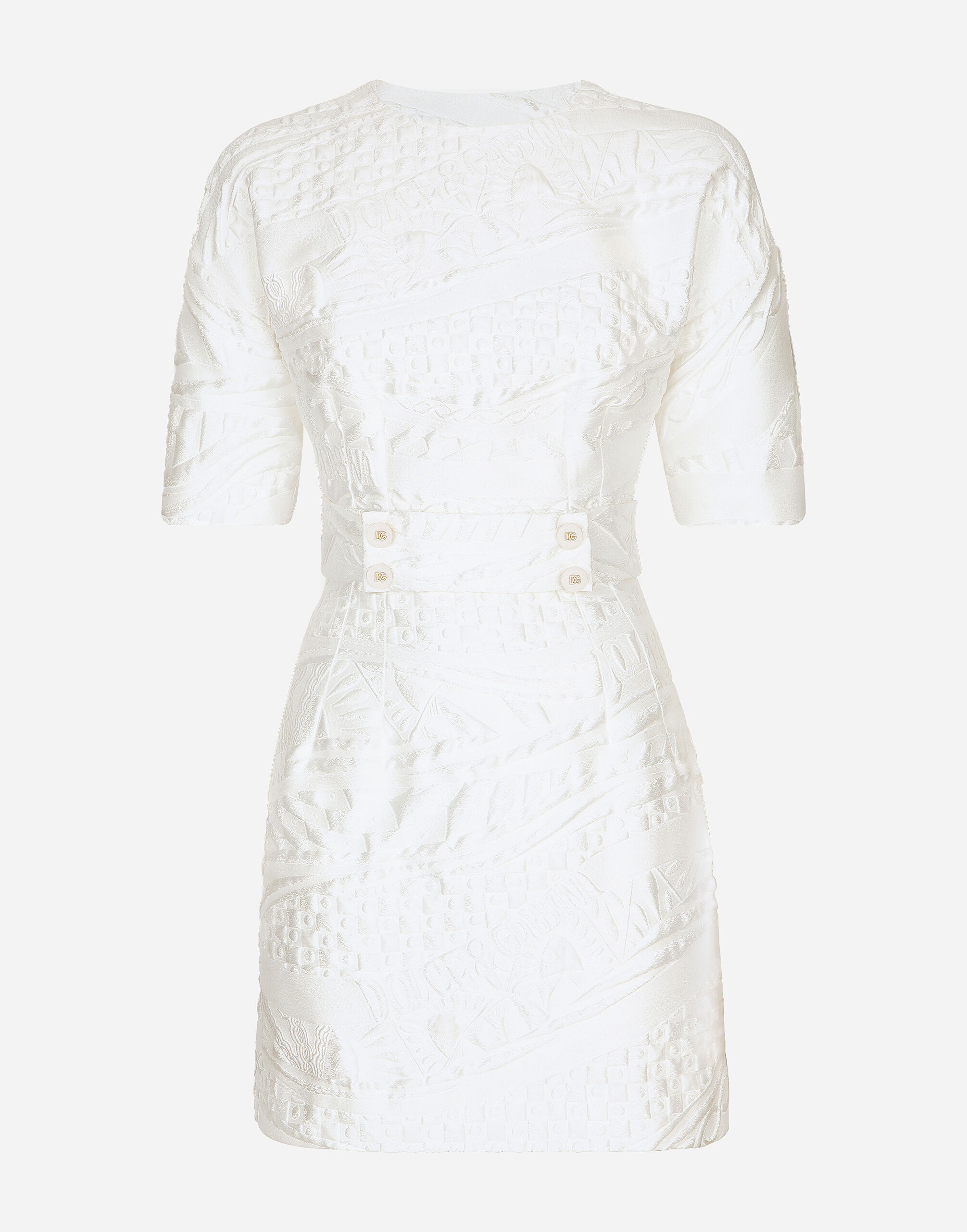 Short brocade dress with belt in White for Dolce Gabbana US