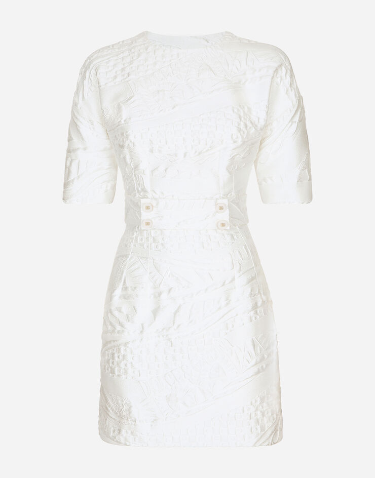 Dolce & Gabbana Короткое платье из парчи с поясом белый F6CPKTHJMPA
