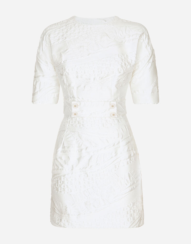 Dolce & Gabbana Abito corto in broccato con cinturina Bianco F6CPKTHJMPA