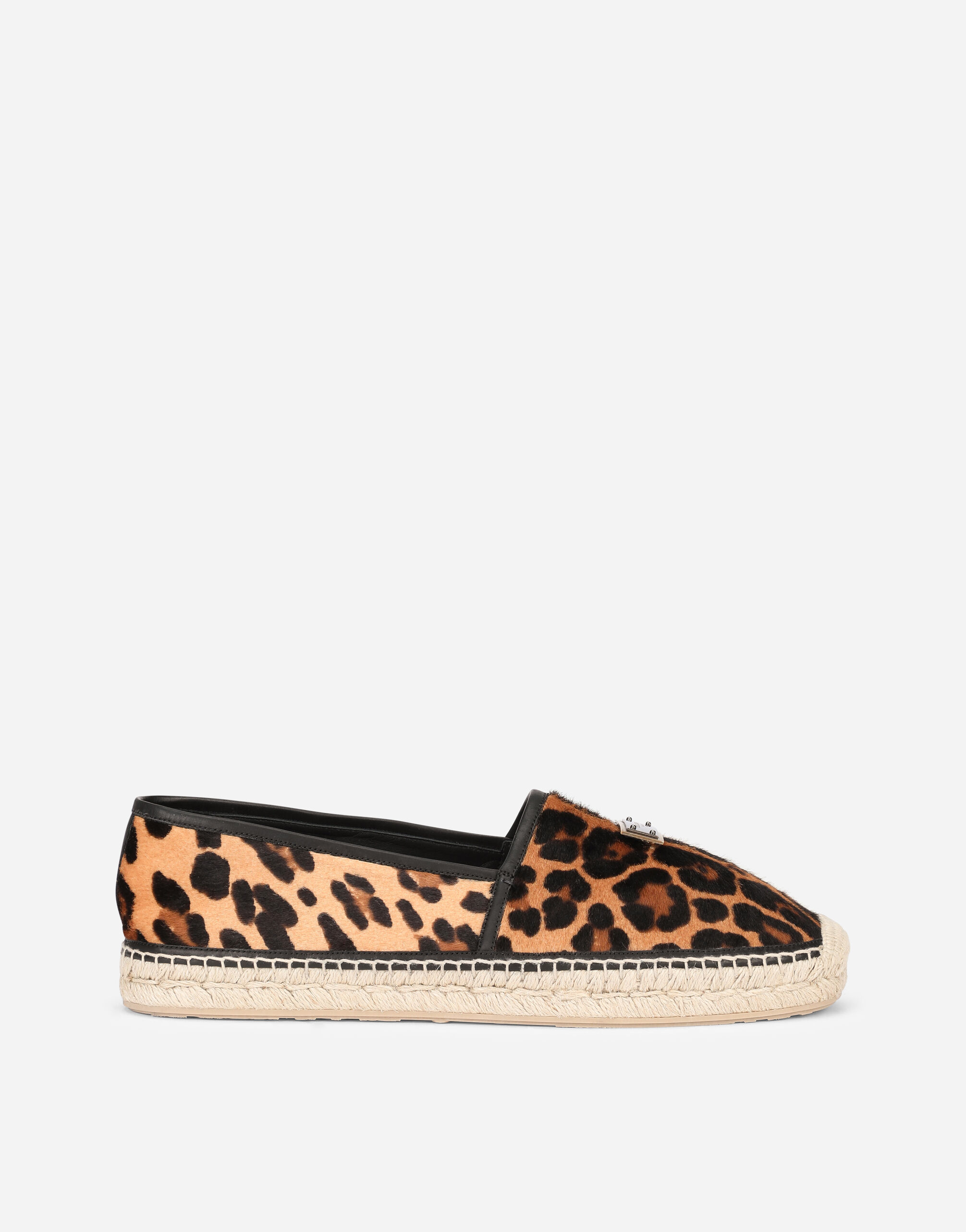 Dolce & Gabbana Leopard-print pony hair espadrilles with branded plate Black CS2181AJ210