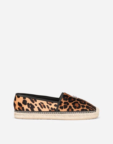 Dolce & Gabbana Leopard-print pony hair espadrilles with branded plate Brown A80461AT441