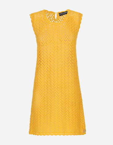 Dolce & Gabbana Short sleeveless crochet dress Yellow FXL43TJBCAG