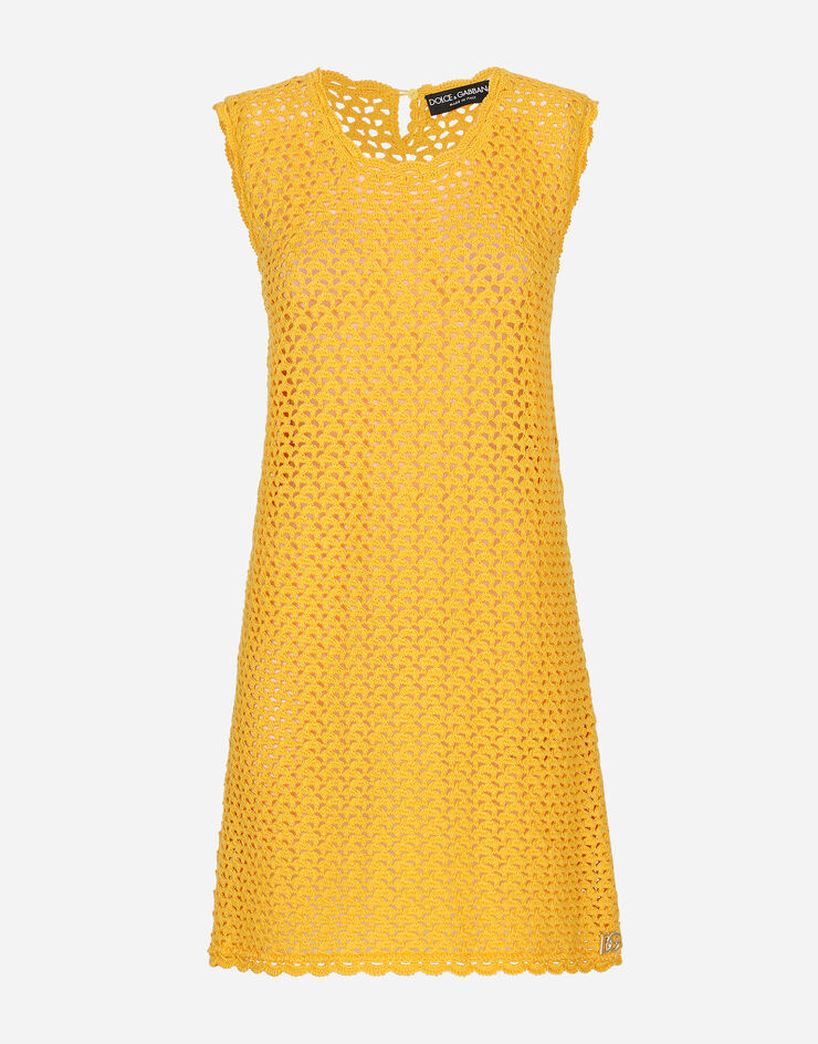 Dolce & Gabbana فستان كروشيه قصير بأكمام قصيرة أصفر FXL43TJBCAG