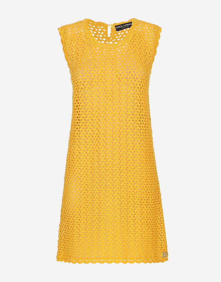 Dolce & Gabbana Short sleeveless crochet dress Yellow FXL43TJBCAG