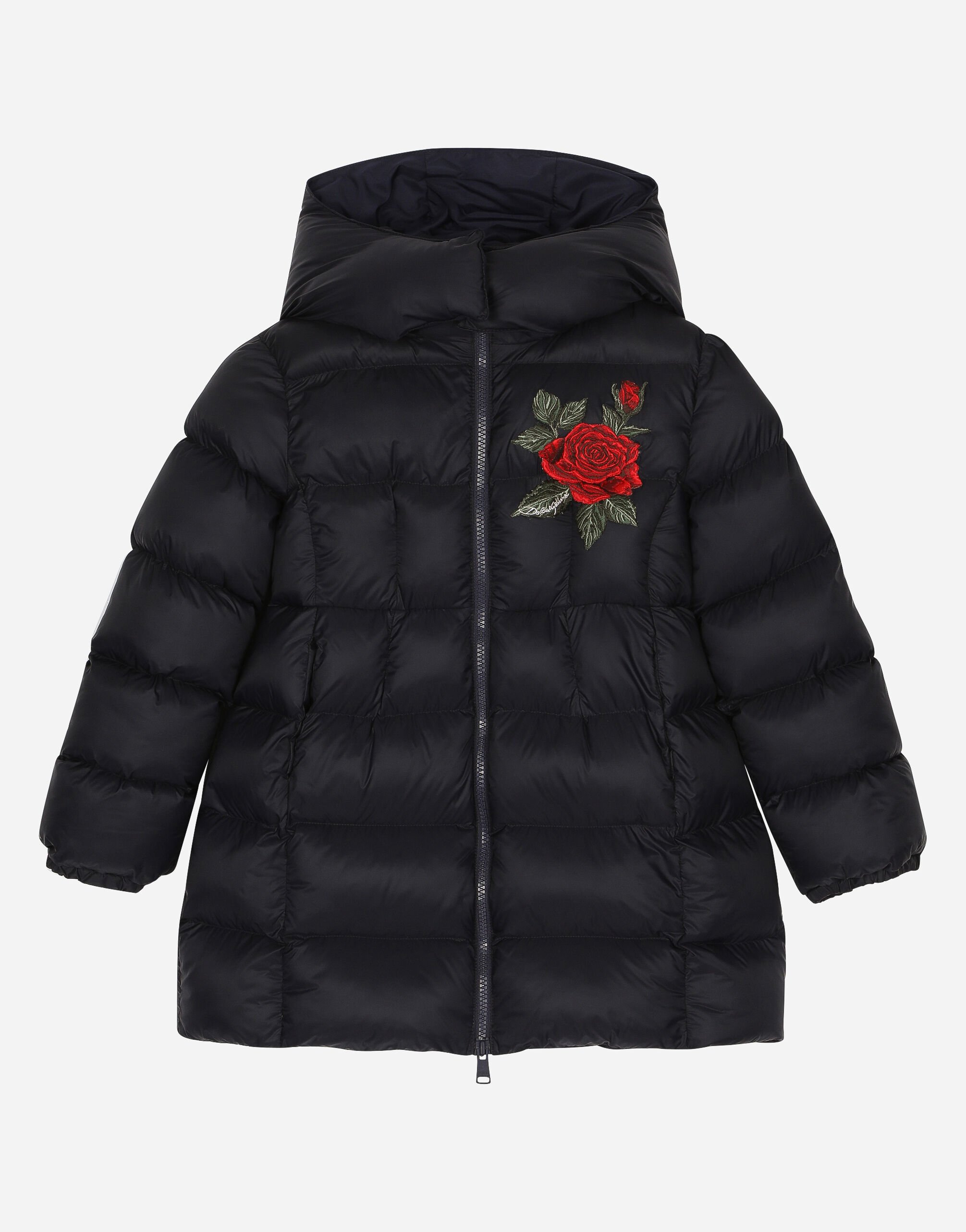 DolceGabbanaSpa Nylon down jacket with rose patch Black L5JBO1G7KZ8