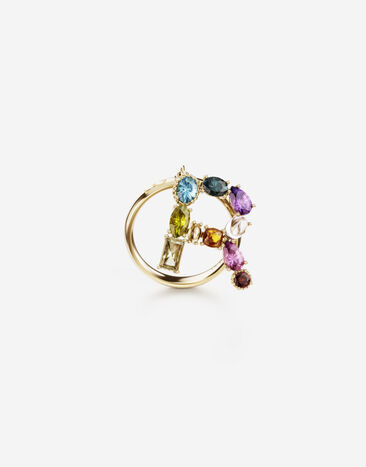 Dolce & Gabbana Rainbow alphabet R ring in yellow gold with multicolor fine gems Gold WRMR1GWMIXS