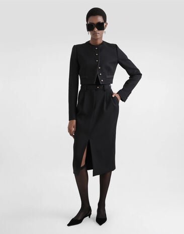 Dolce & Gabbana Wool calf-length pencil skirt Black F4CZUTFUBGE