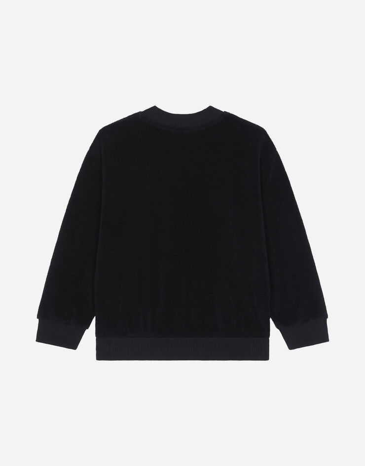 Dolce & Gabbana Sweat-shirt ras de cou en éponge avec plaquette à logo Noir L4JWGVG7I8U