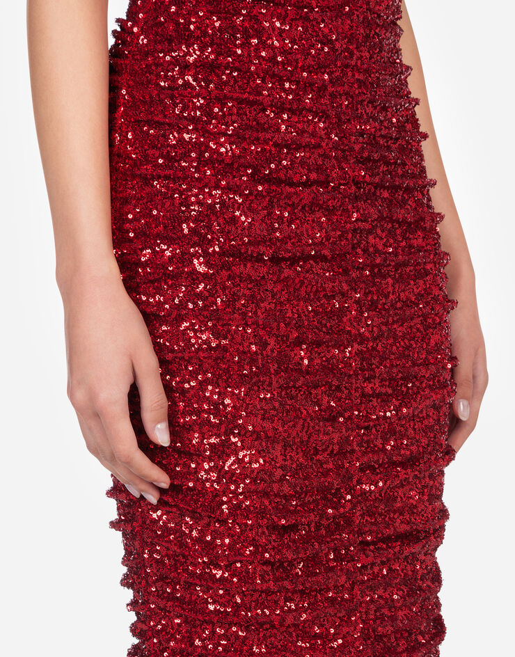 Dolce & Gabbana Long dress draped in sequins Red F6G5UTFLM7Q