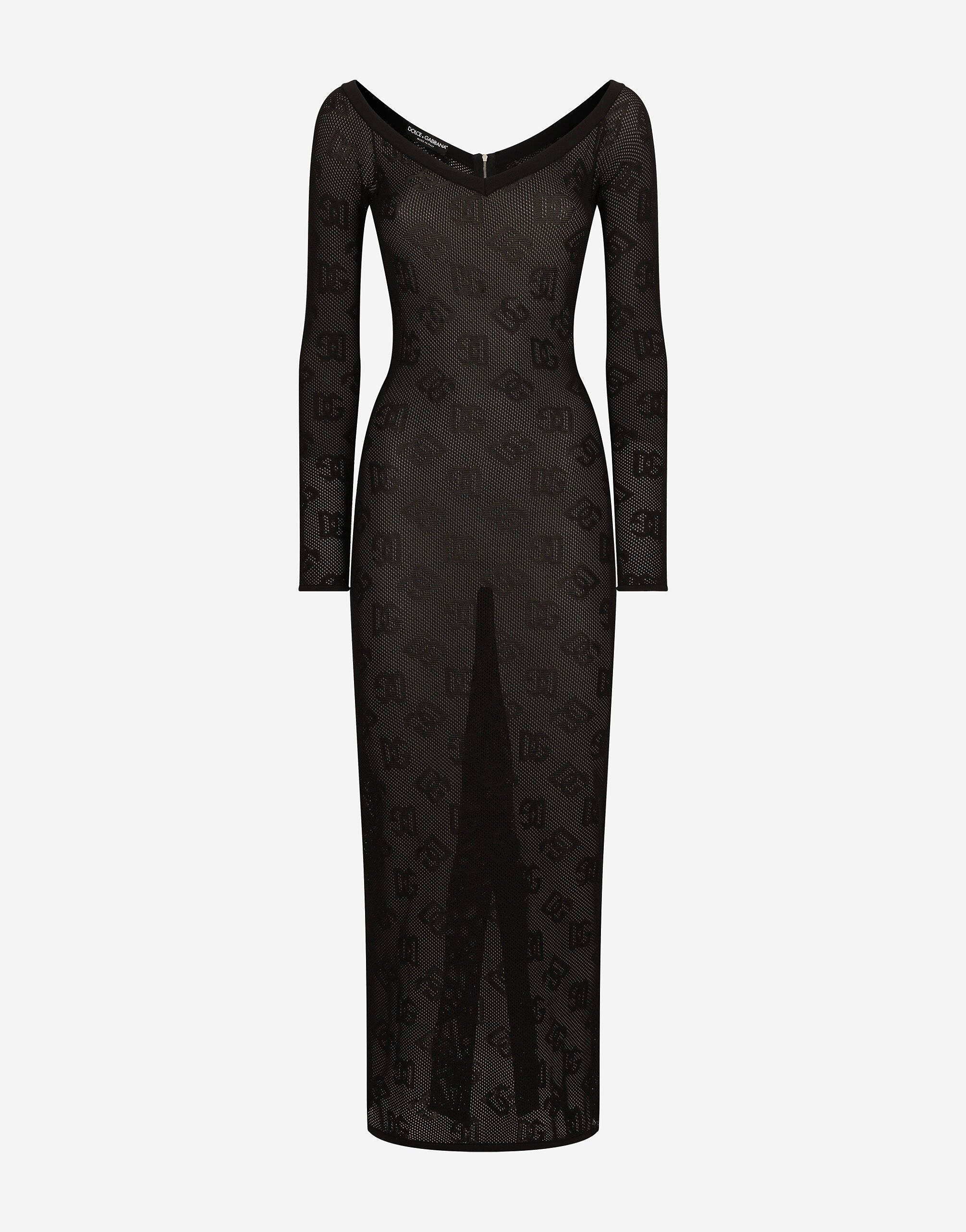 Dolce&Gabbana Mesh-stitch sheath dress with jacquard DG logo Silver WEP6S0W1111