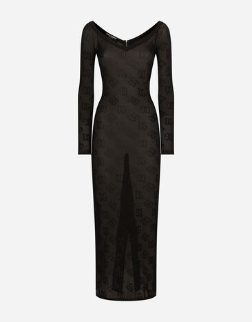 Dolce&Gabbana 자카드 DG 로고 메시 스티치 시스 드레스 실버 WEP6S0W1111