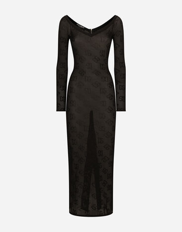 Dolce & Gabbana Vestido de tubo de punto de malla con logotipo DG jacquard Negro FXS04TJFMAL