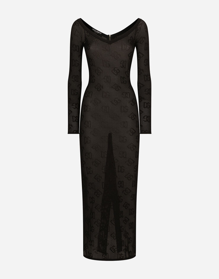 Dolce & Gabbana Schlauchkleid im Netzmuster DG-Jacquardlogo Schwarz FXS04TJFMAL
