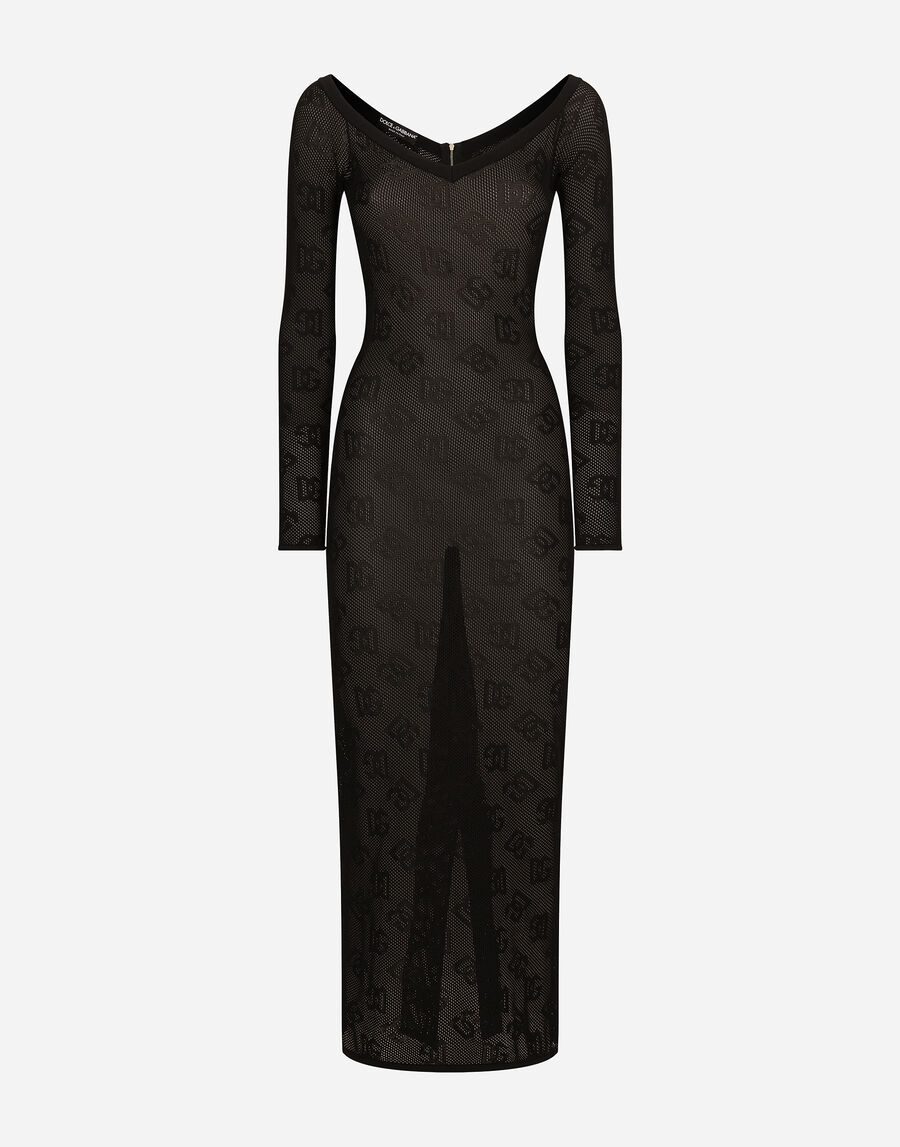 Mesh-stitch sheath dress with jacquard DG logo