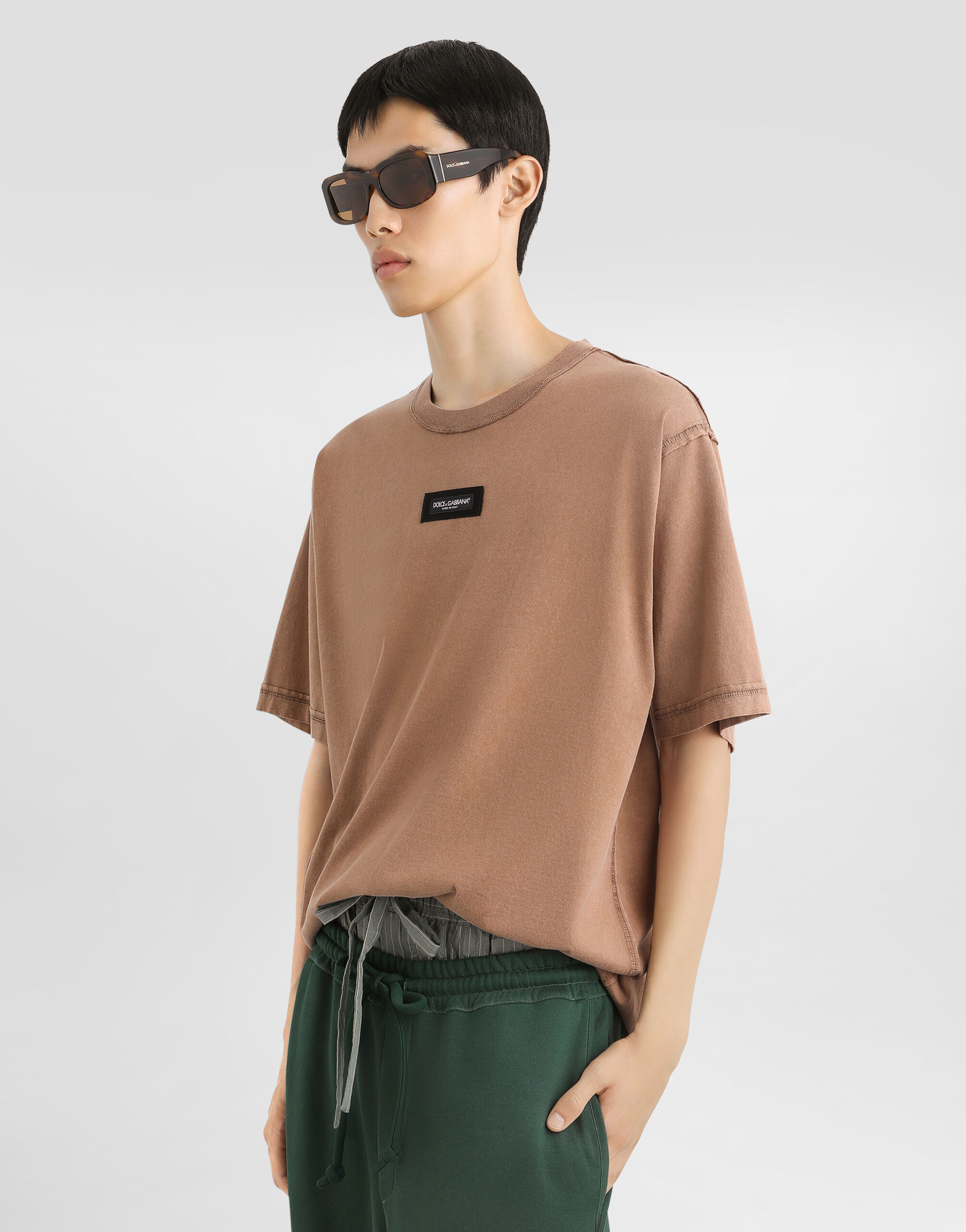 Cotton t-shirt with print in Brown for Men | Dolce&Gabbana®