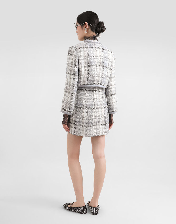Dolce & Gabbana Lurex raschel tweed A-line minidress with DG-branded buttons Multicolor F6TMDTFQZAE