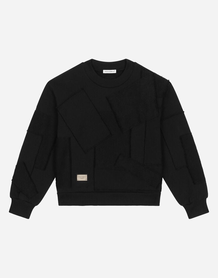 Dolce&Gabbana Jersey round-neck sweatshirt with patchwork Black L4JWJBG7K2F