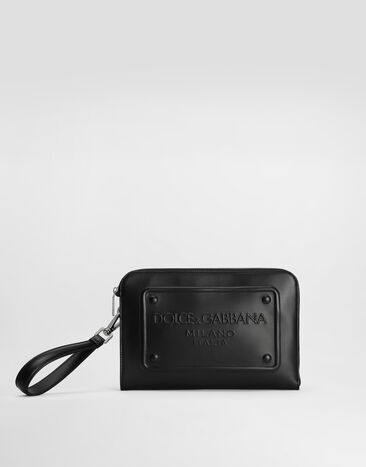 Dolce & Gabbana Small calfskin pouch with raised logo Gold WBN5L3W1111