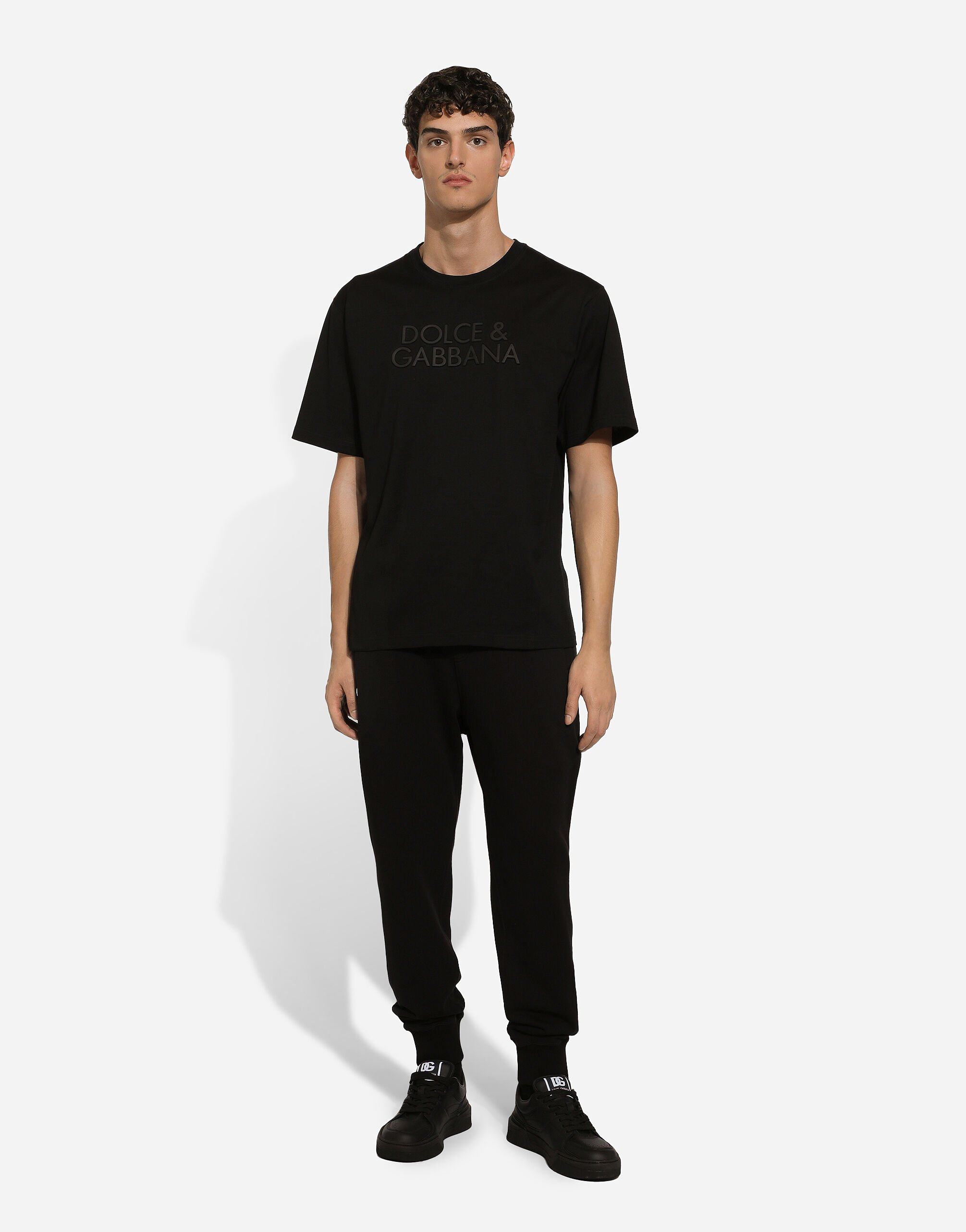 Cotton T-shirt with logo embroidery in Black for Men