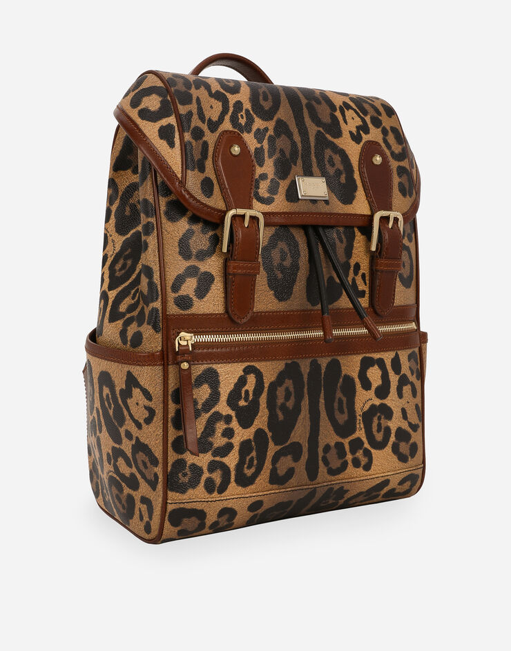 Dolce & Gabbana Leopard-print Crespo backpack with branded plate Multicolor BB7086AW384