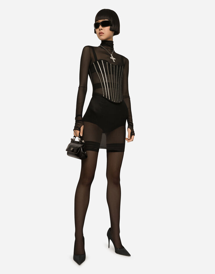 Dolce & Gabbana KIM DOLCE&GABBANA Tulle corset belt with boning Black FB368AFLMFB