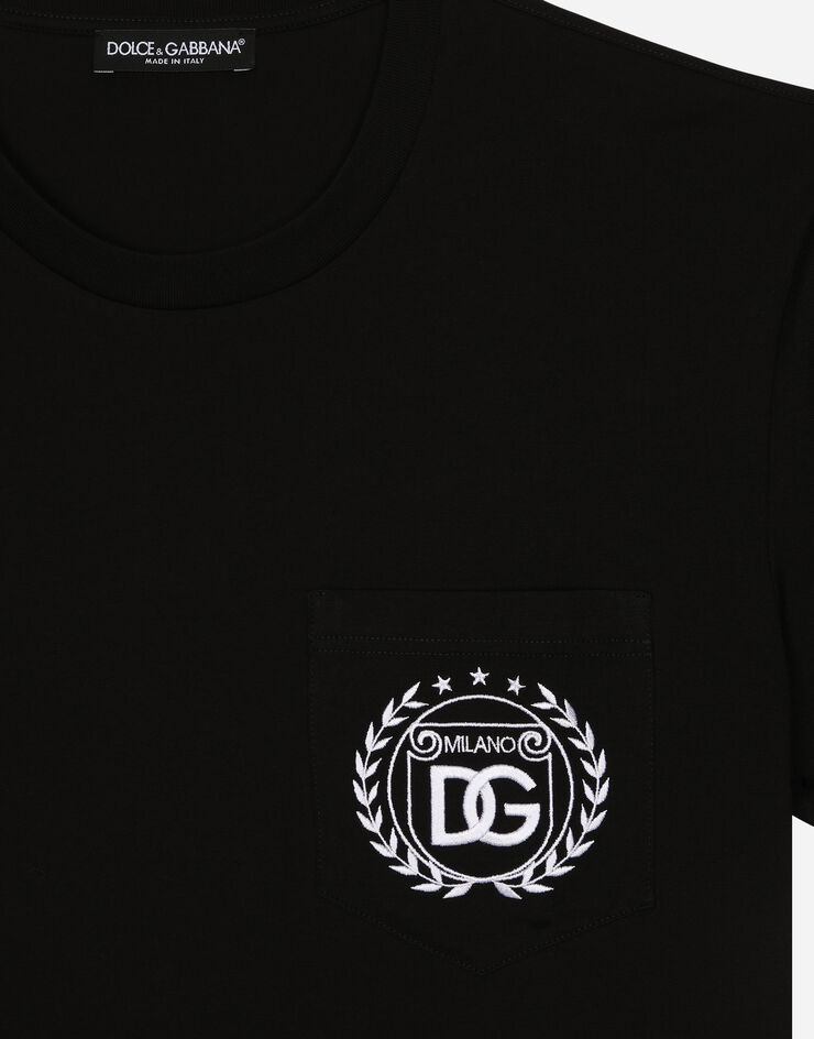 Dolce & Gabbana تيشيرت قطني بتطريز شعار DG Milano أسود G8RA2ZG7J6F