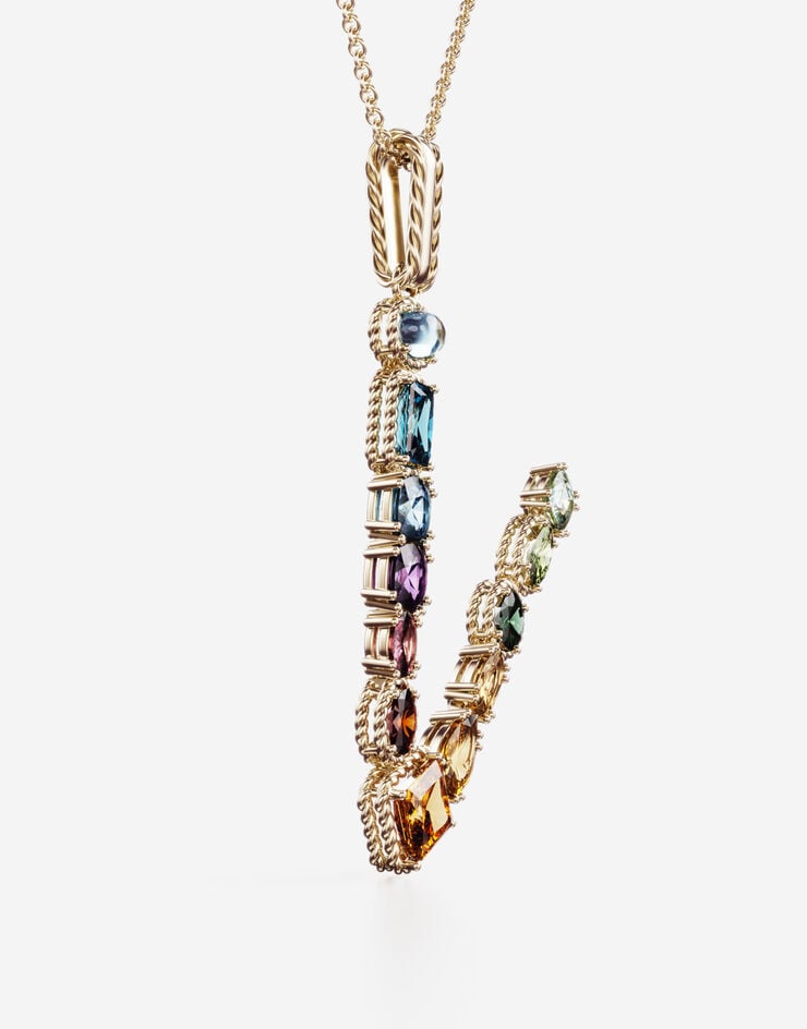 Dolce & Gabbana Rainbow alphabet V pendant in yellow gold with multicolor fine gems Gold WAMR2GWMIXV