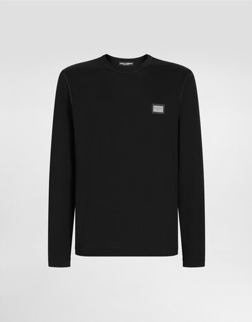 Dolce & Gabbana Long-sleeved T-shirt with logo tag Black G8PN9TG7M1C