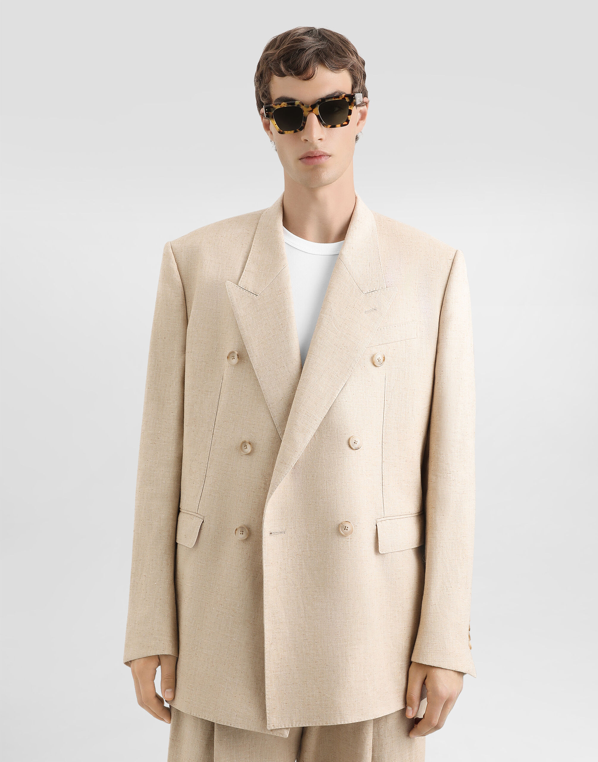 Double-breasted tweed-effect silk and hemp jacket - thumbnail 4