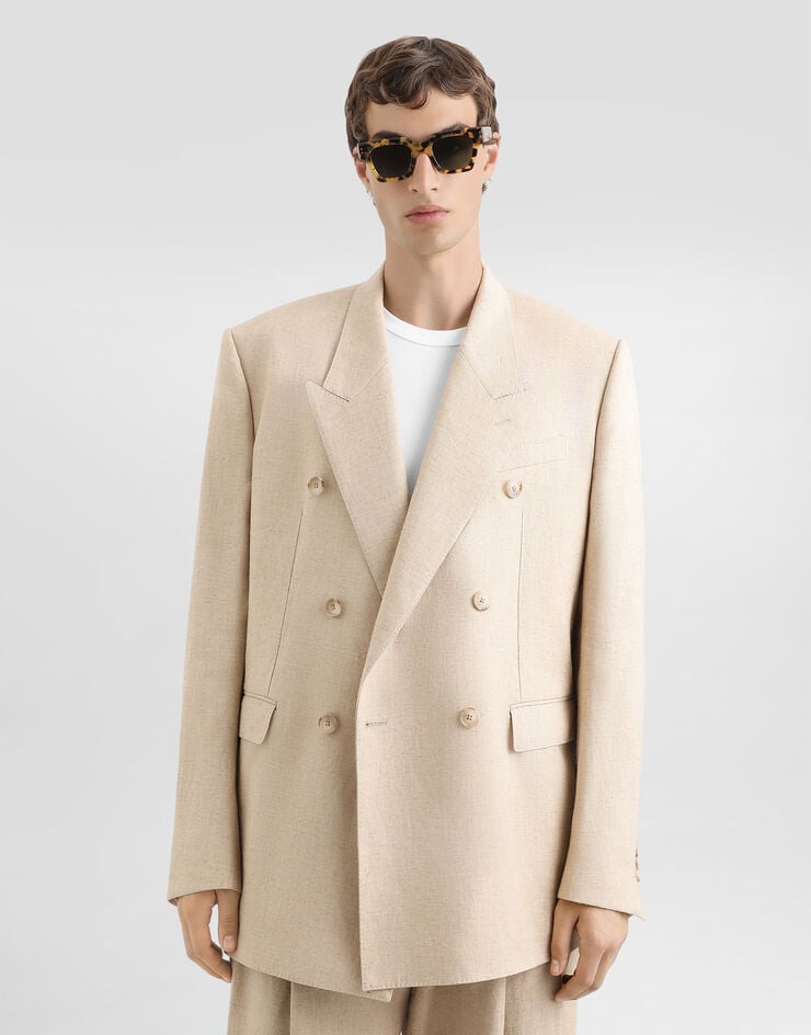 Dolce & Gabbana Jacke aus seide und hanf mit doppelreiher-design in tweed-optik Multicolor G2WJ2TFUTDB